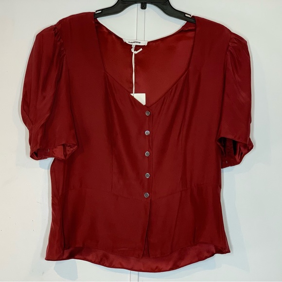 FRAME Shirred Silk Peplum Blouse in OXBLOOD NWOT - Picture 4 of 12